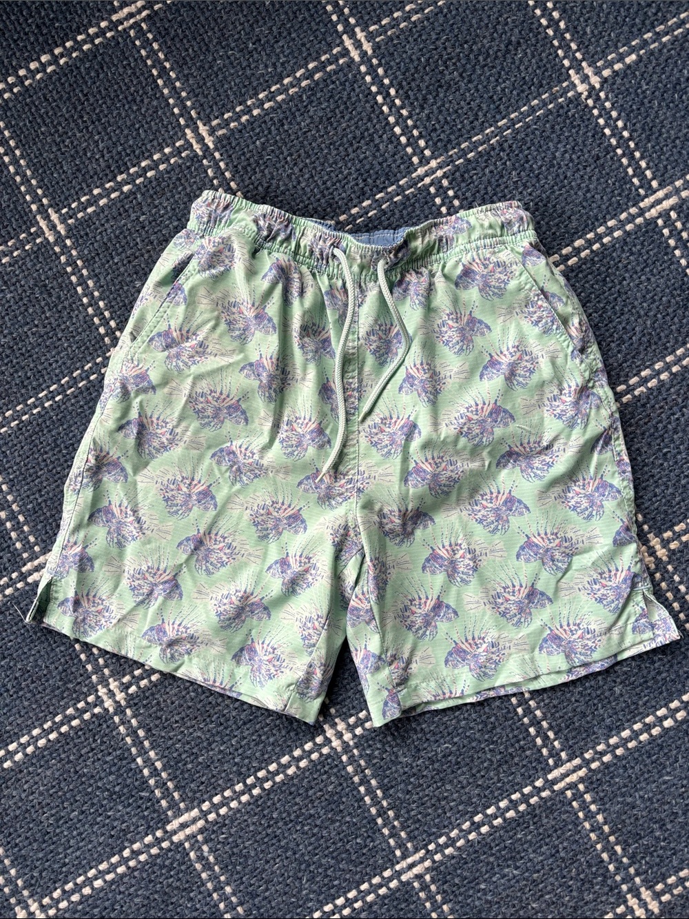 Peter Millar Light Green Floral Print Kids Swim Trunks